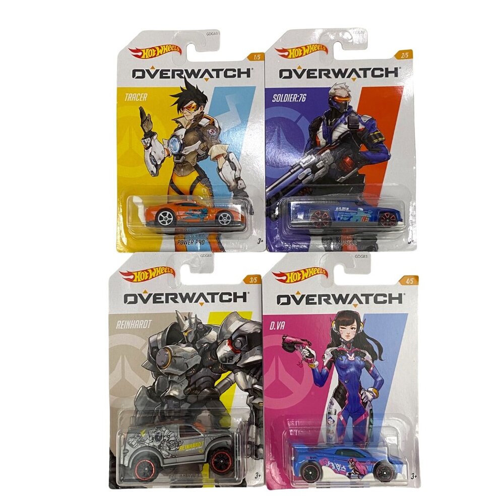 Hot Wheels Overwatch Character Cars Lot of 4 - Tracer Soldier 76 Reinhardt D.Va